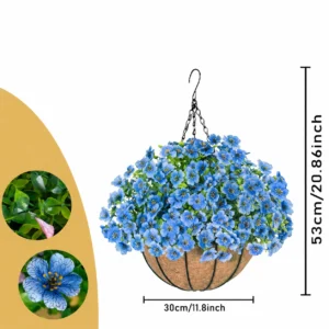 blue artificial small pansy hanging basket