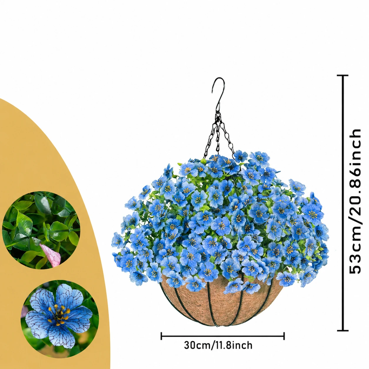 blue artificial small pansy hanging basket