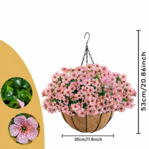 light pink artificial small pansy hanging basket