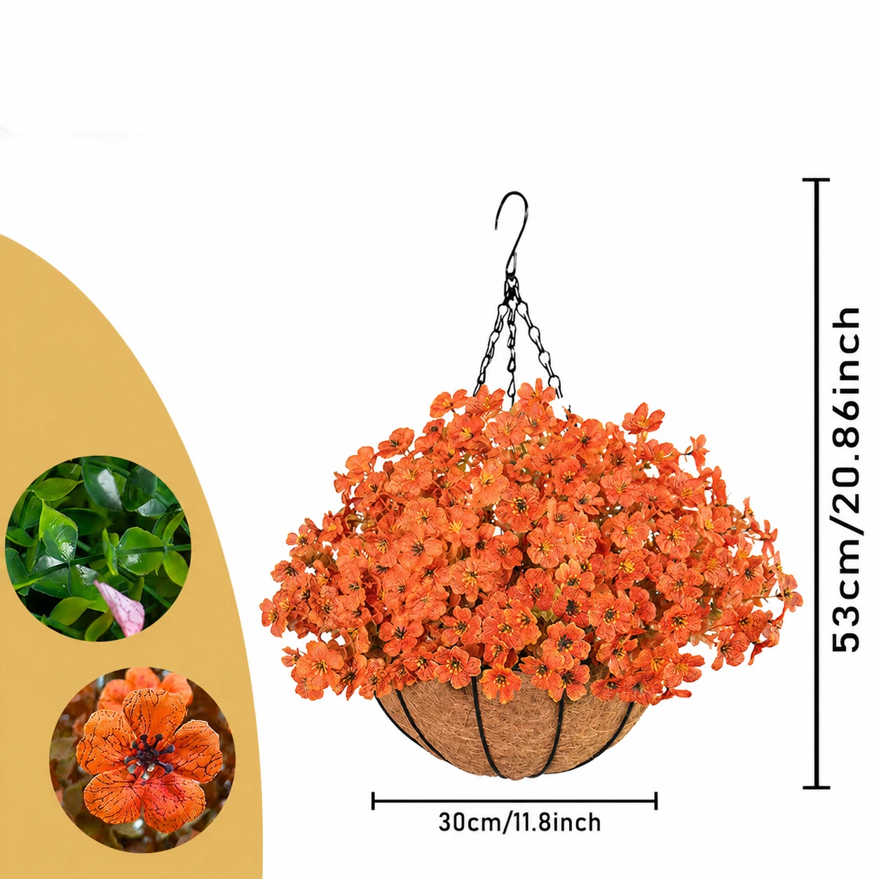 orange artificial small pansy hanging basket