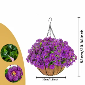 purple artificial small pansy hanging basket
