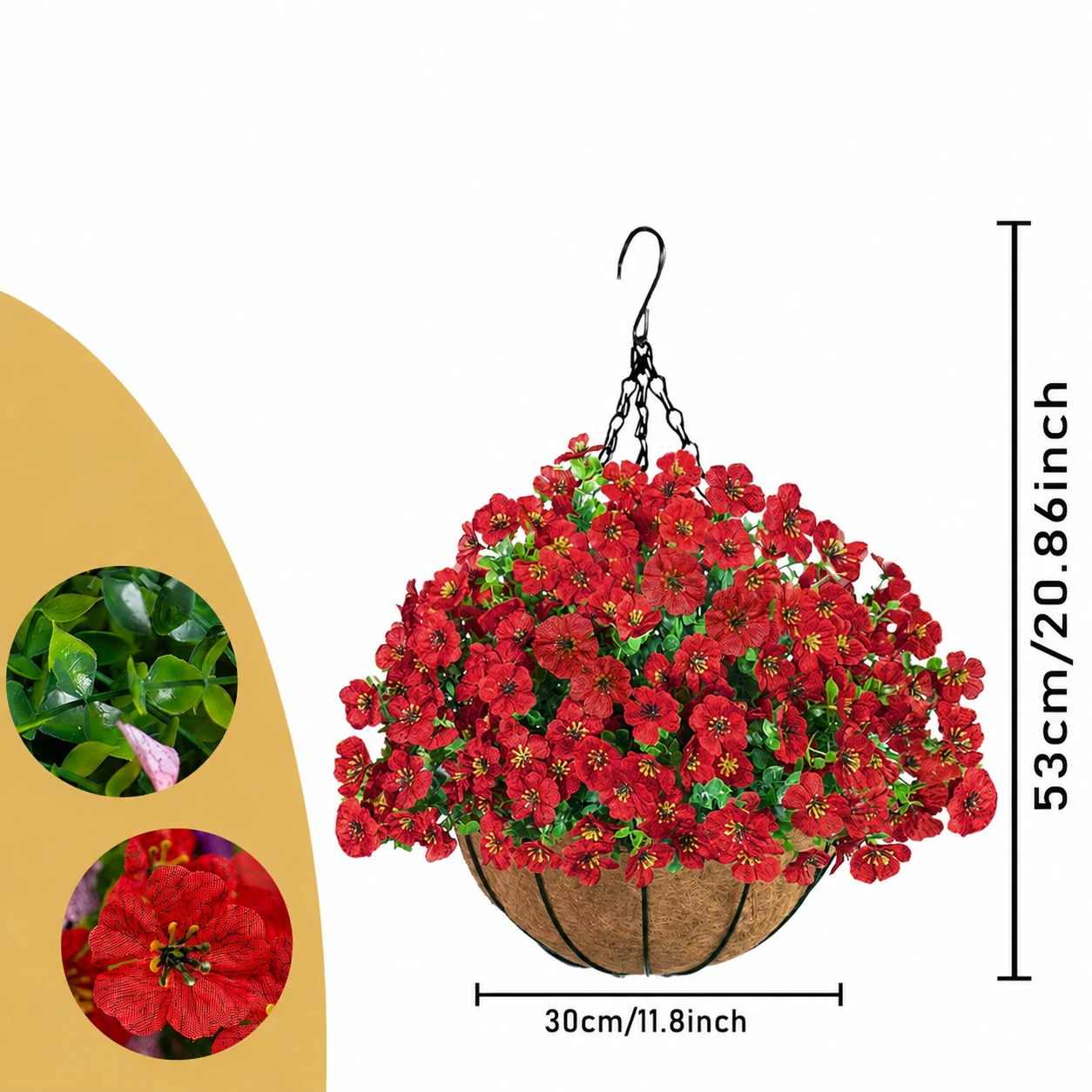 red artificial small pansy hanging basket
