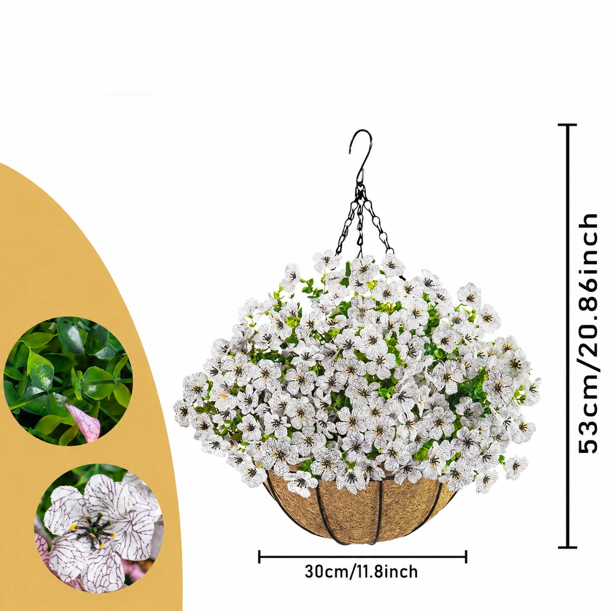 white artificial small pansy hanging basket