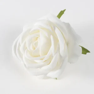White artificial Soft-Petal Rose Flower Head, 8 cm
