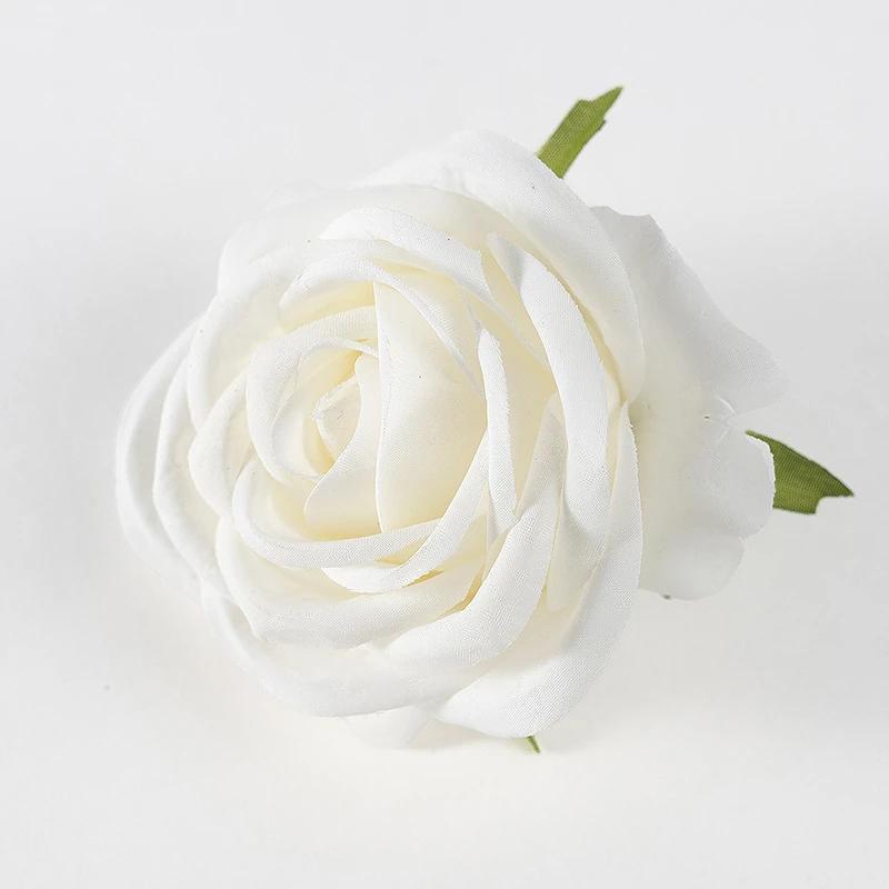 White artificial Soft-Petal Rose Flower Head, 8 cm