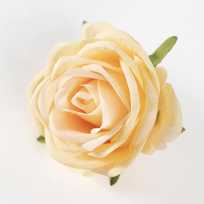 Yellow artificial Soft-Petal Rose Flower Head, 8 cm