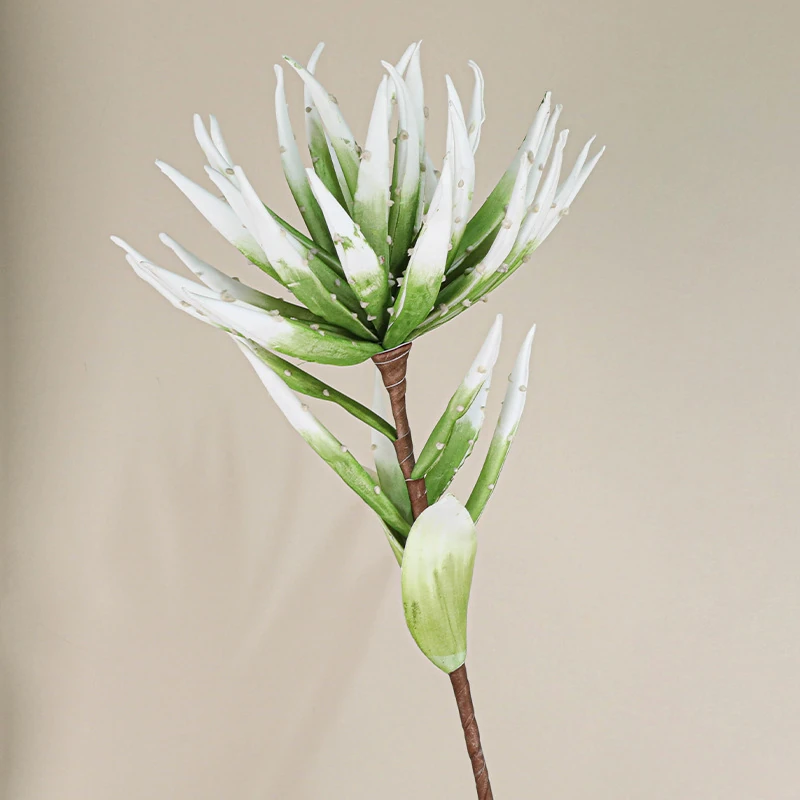 Green White artificial spiky protea flower stem