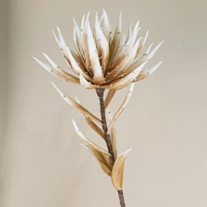 White Brown artificial spiky protea flower stem