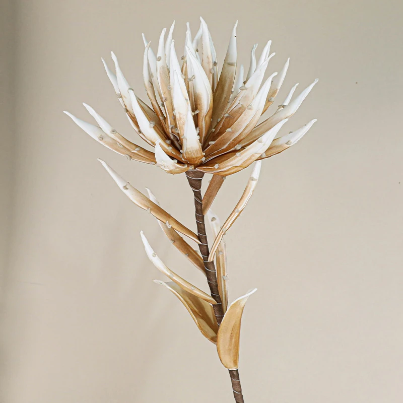 White Brown artificial spiky protea flower stem
