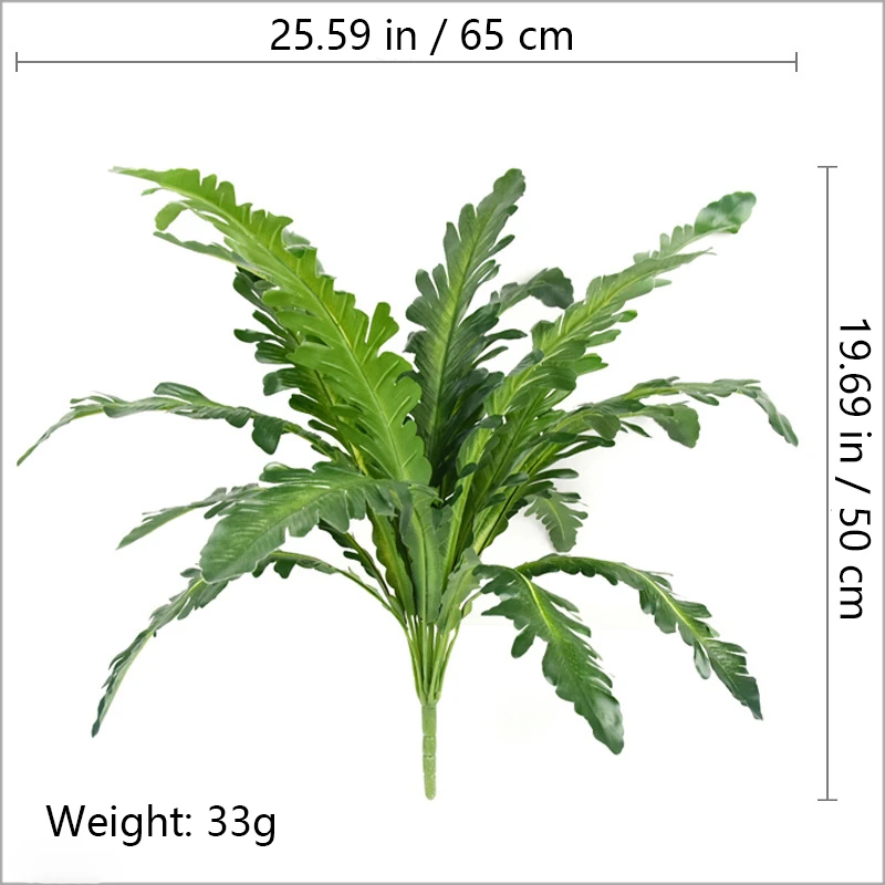 Size diagram for artificial split-leaf philodendron bush, 50 cm