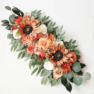 Alternate view of orange sunflower artificial sunflower rose floral centerpiece swag