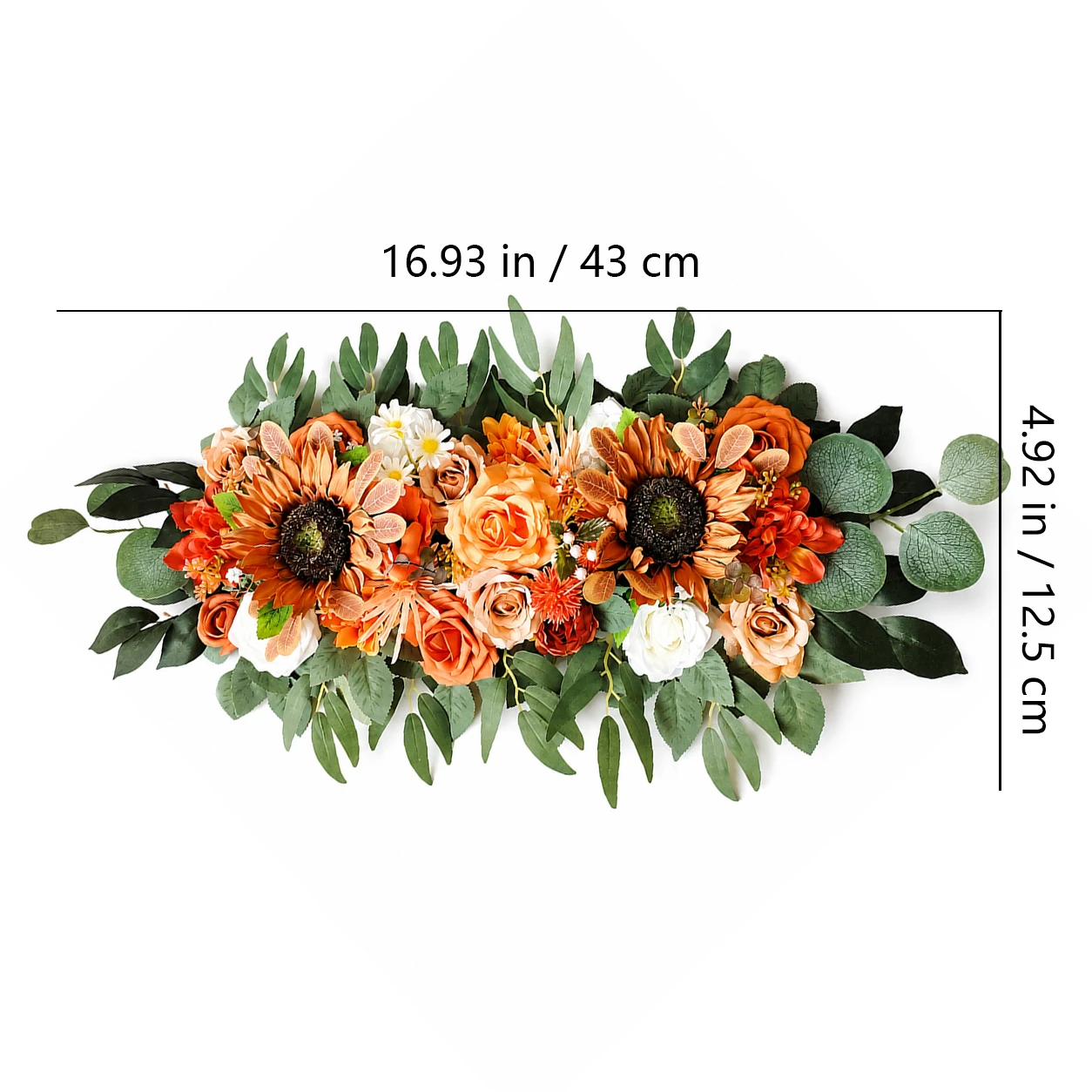 Size diagram for orange sunflower artificial sunflower rose floral centerpiece swag
