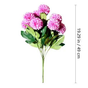 Specification diagram for pink artificial Ten-Head Pompon Flower Bouquet