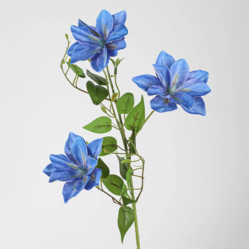 Blue artificial three-head clematis flower stem