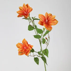 Alternate view of orange artificial three-head clematis flower stem