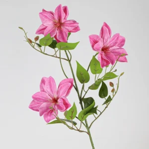Alternate view of pink artificial three-head clematis flower stem