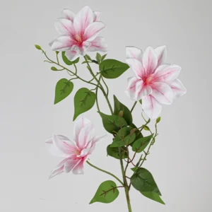 Pink artificial three-head clematis flower stem