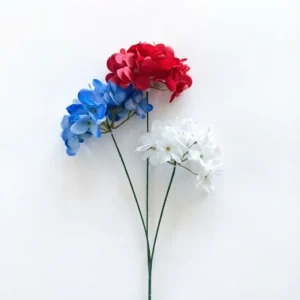 Alternate view of red, blue and white artificial hydrangea spray