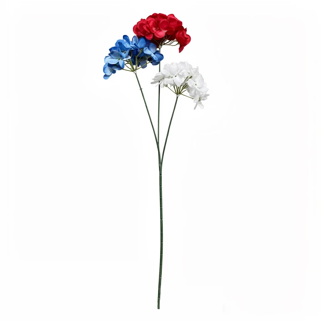 Red, blue and white artificial three-head hydrangea spray