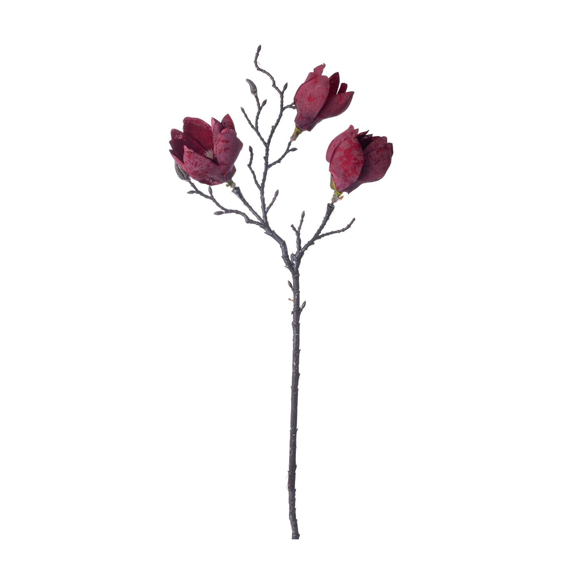 Burgundy artificial three-head magnolia branch