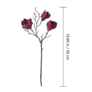 Alternate view of burgundy size 50cm artificial three-head magnolia branch