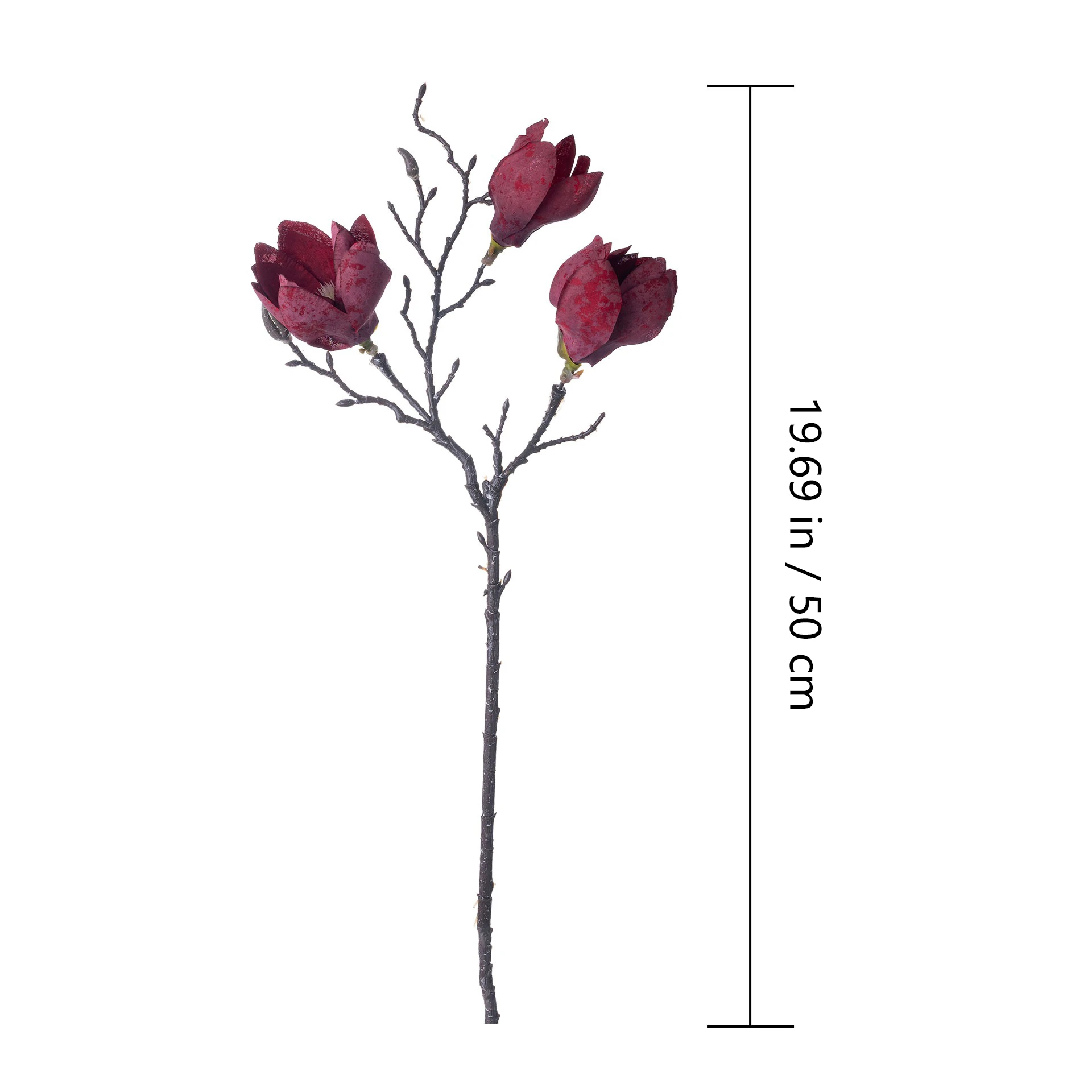 Alternate view of burgundy size 50cm artificial three-head magnolia branch