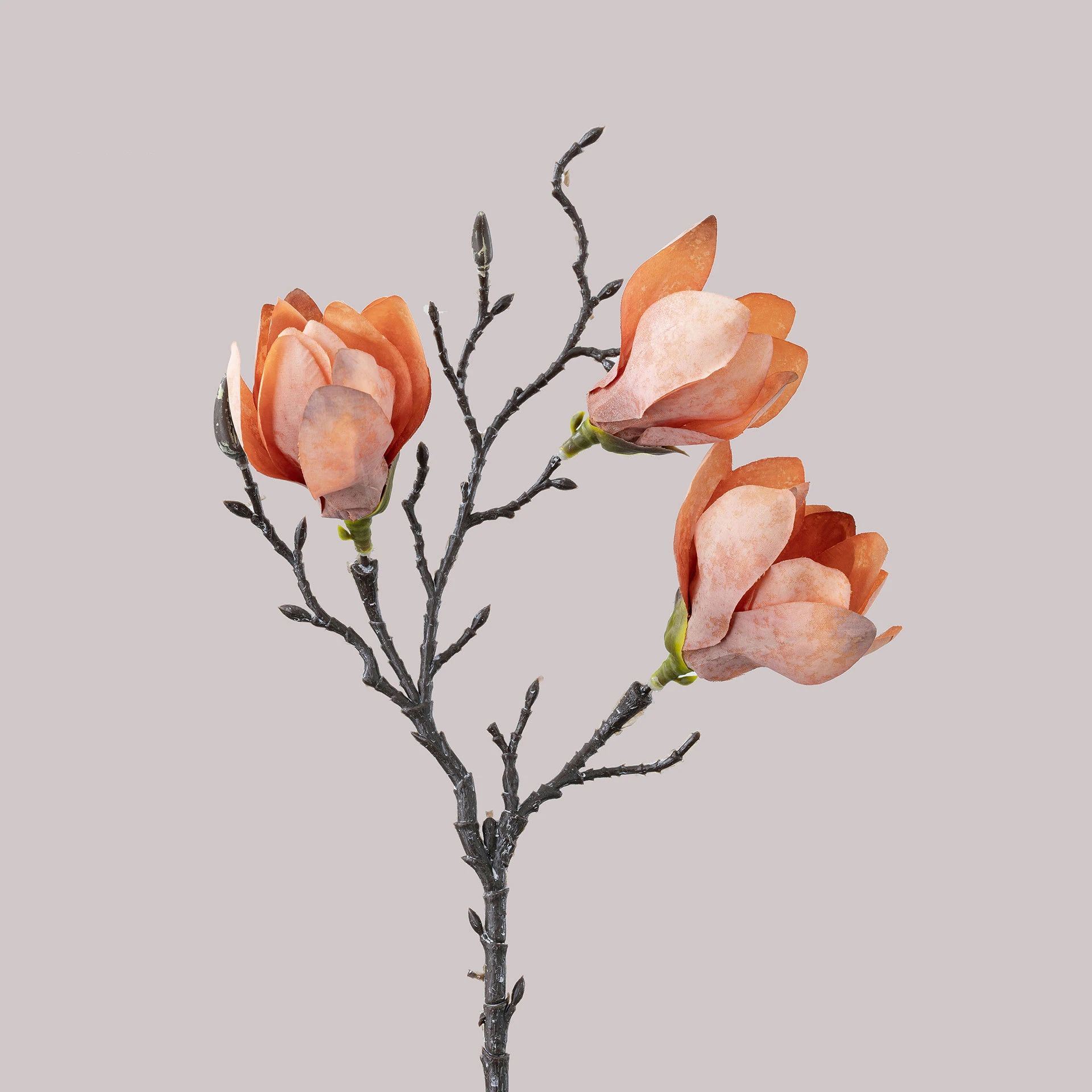 Orange artificial three-head magnolia branch