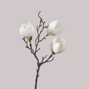 Alternate view of white artificial three-head magnolia branch