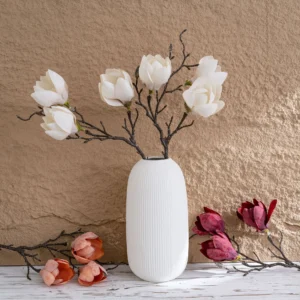 Application display of white artificial three-head magnolia branch
