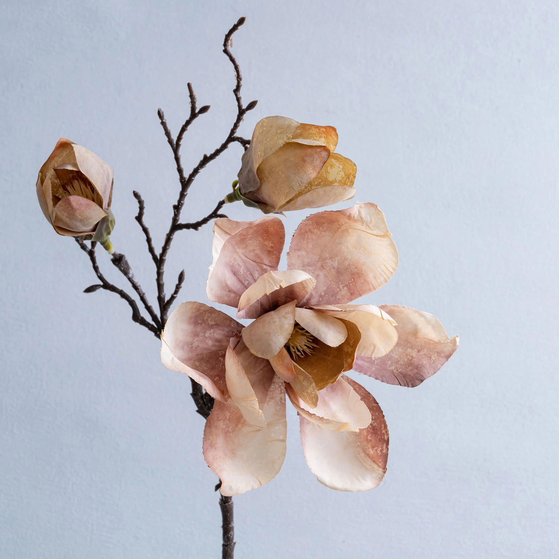 Beige artificial three-head magnolia spray