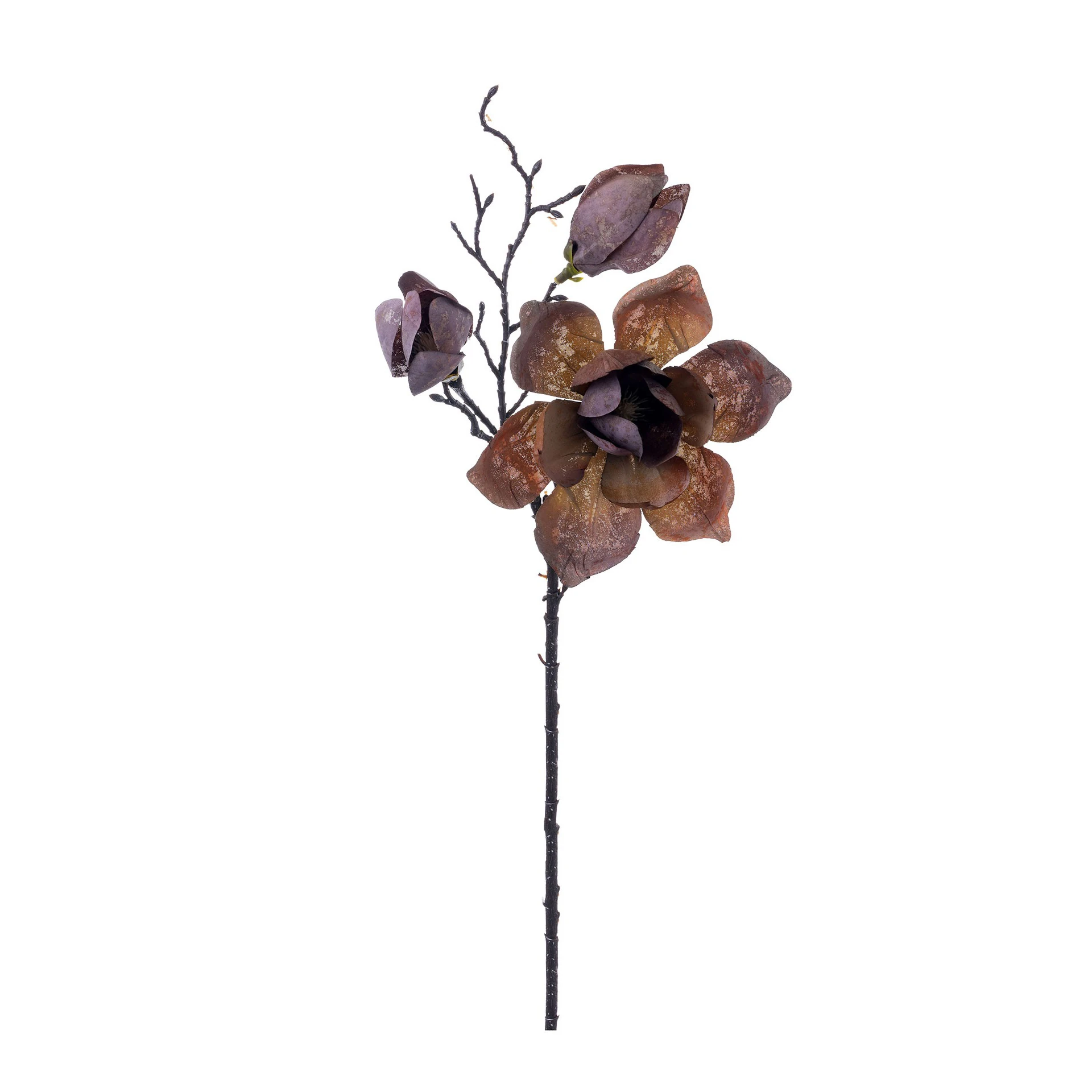 Brown Purple artificial three-head magnolia spray