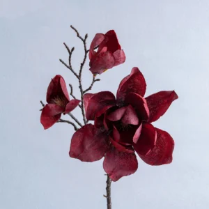 Burgundy artificial three-head magnolia spray