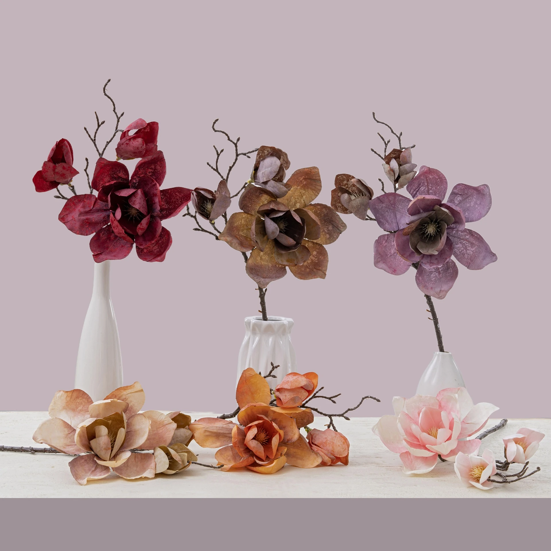 Available colors for artificial three-head magnolia spray