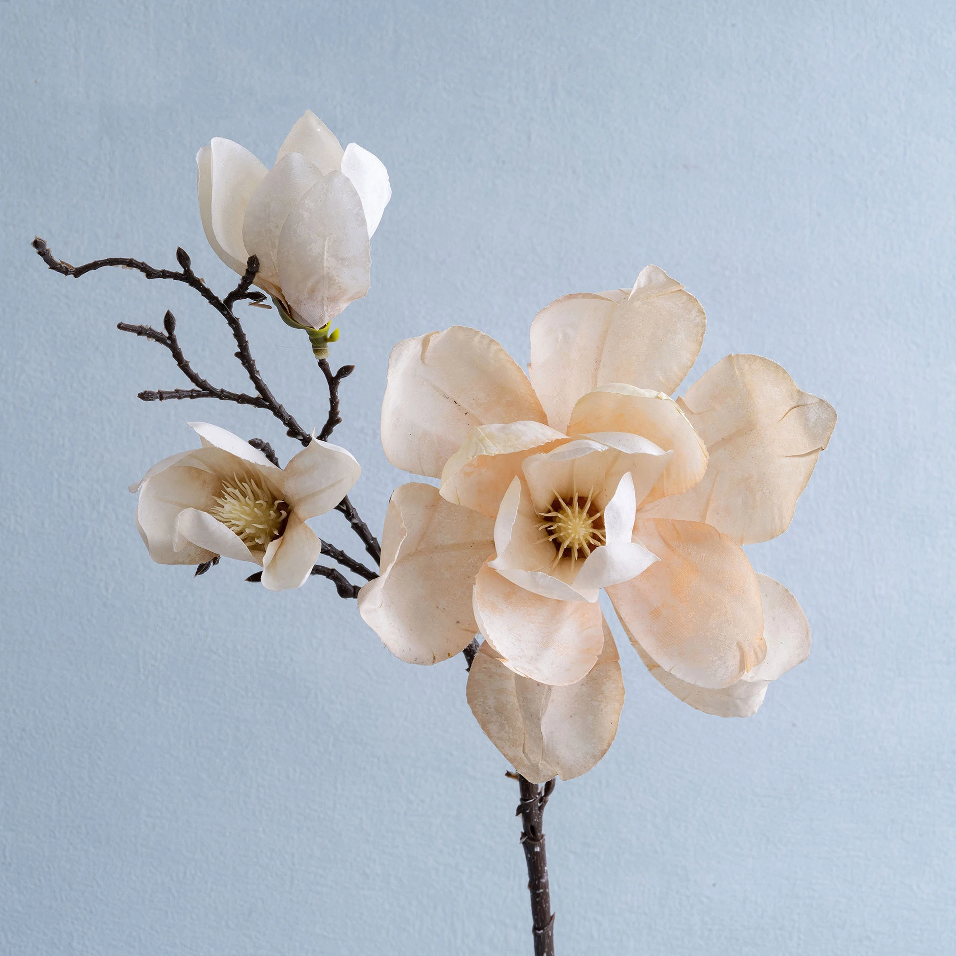Cream artificial three-head magnolia spray