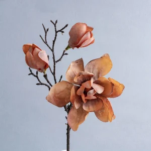 Orange artificial three-head magnolia spray