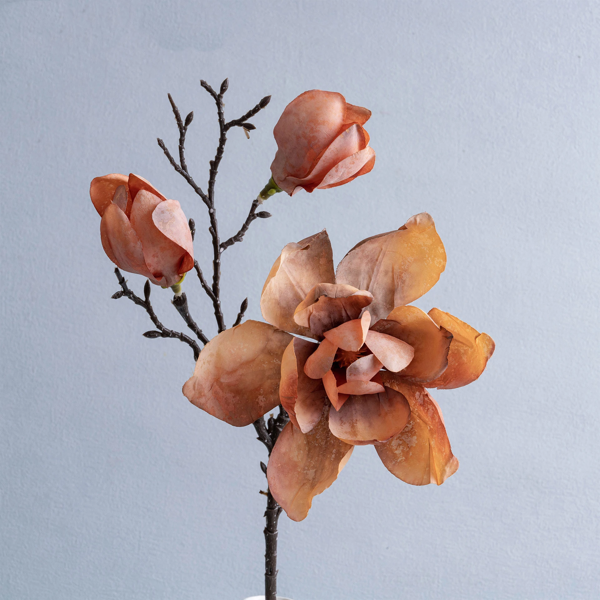 Orange artificial three-head magnolia spray