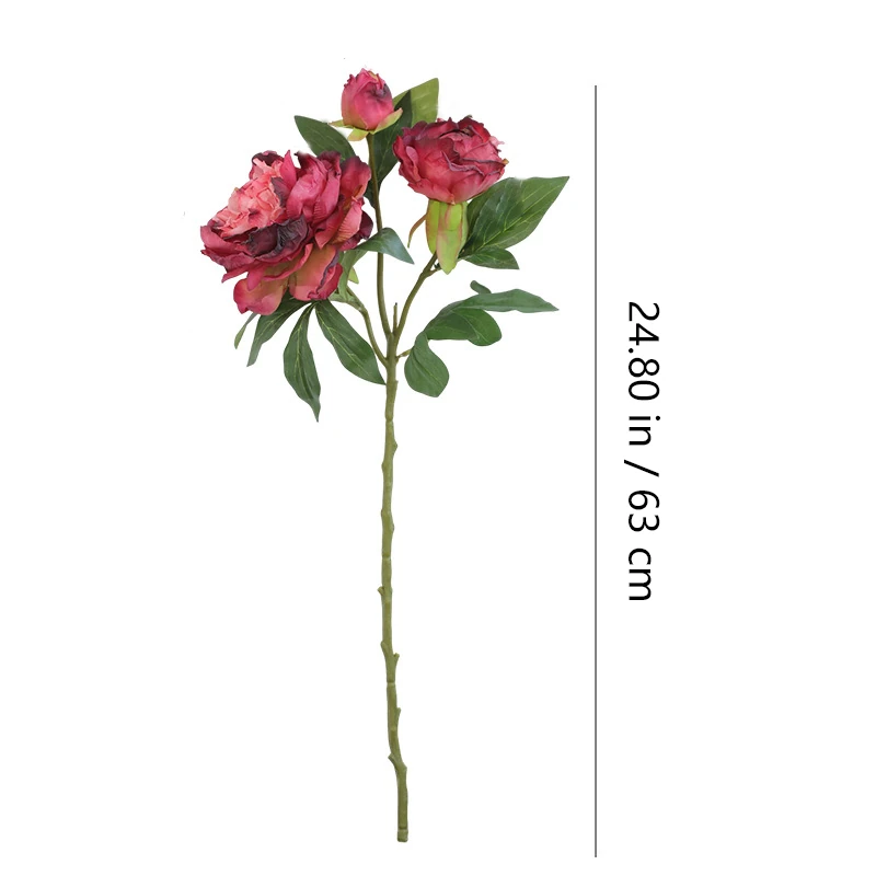 Alternate view of burgundy size 63cm artificial three-head peony spray
