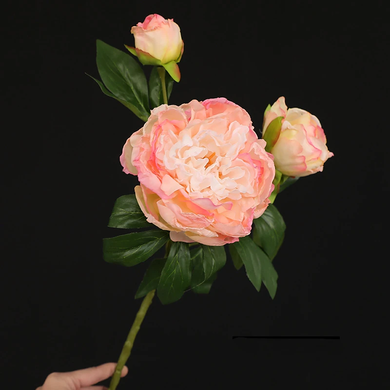 Pink artificial three-head peony spray