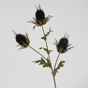 Black artificial three-head teasel flower stem