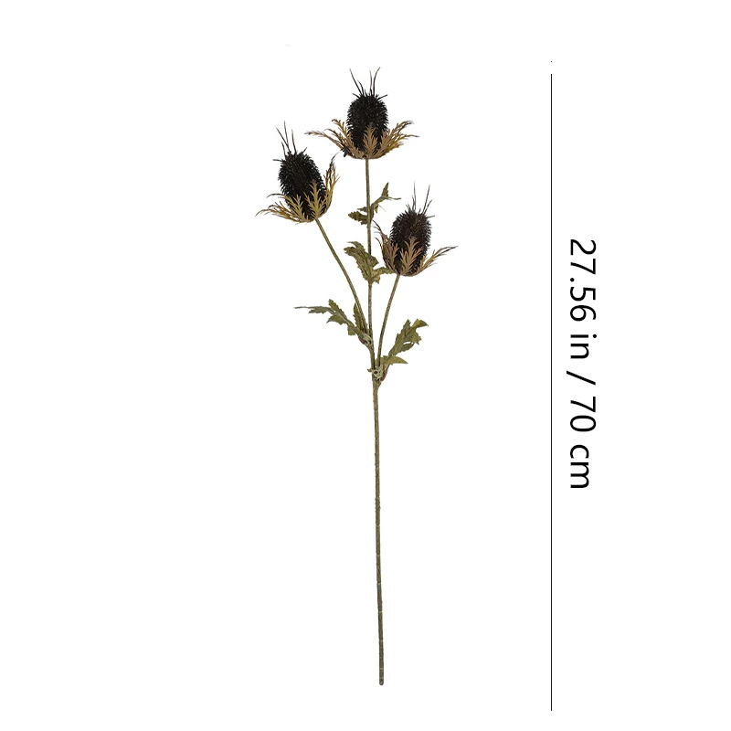 Size diagram for artificial three-head teasel flower stem, 70 cm