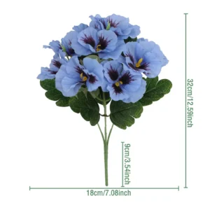 Light blue two-tone artificial pansy flower bush, 32 cm