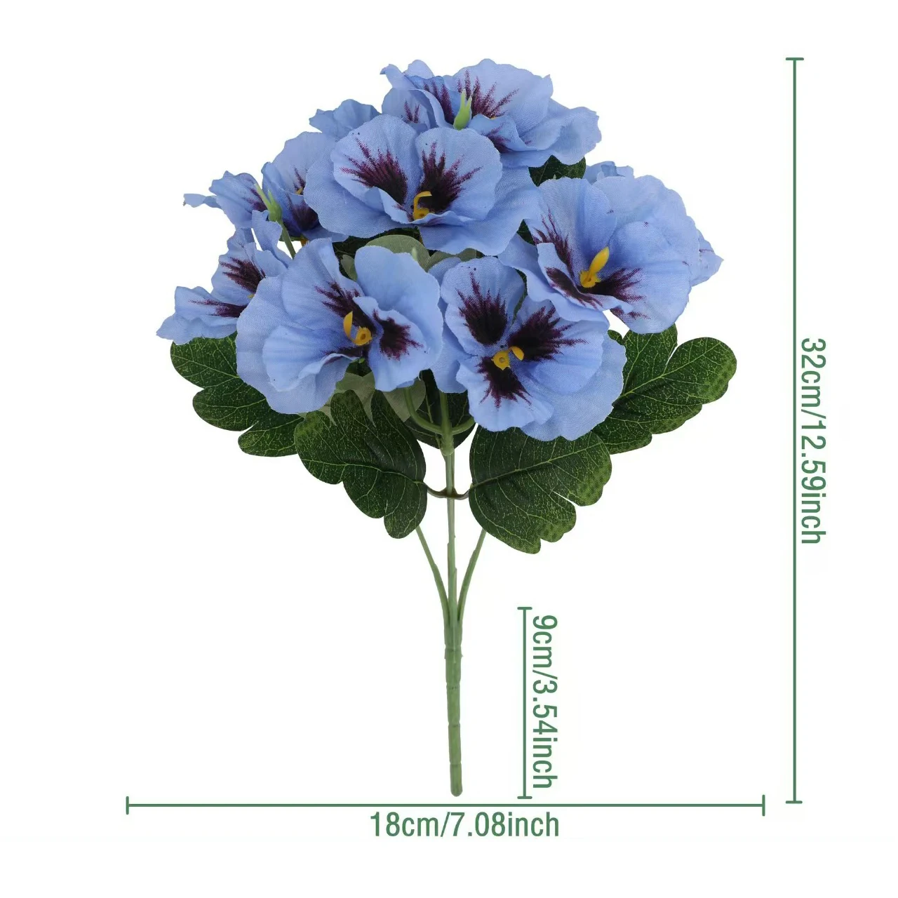 Light blue two-tone artificial pansy flower bush, 32 cm