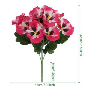 Pink two-tone artificial pansy flower bush, 32 cm