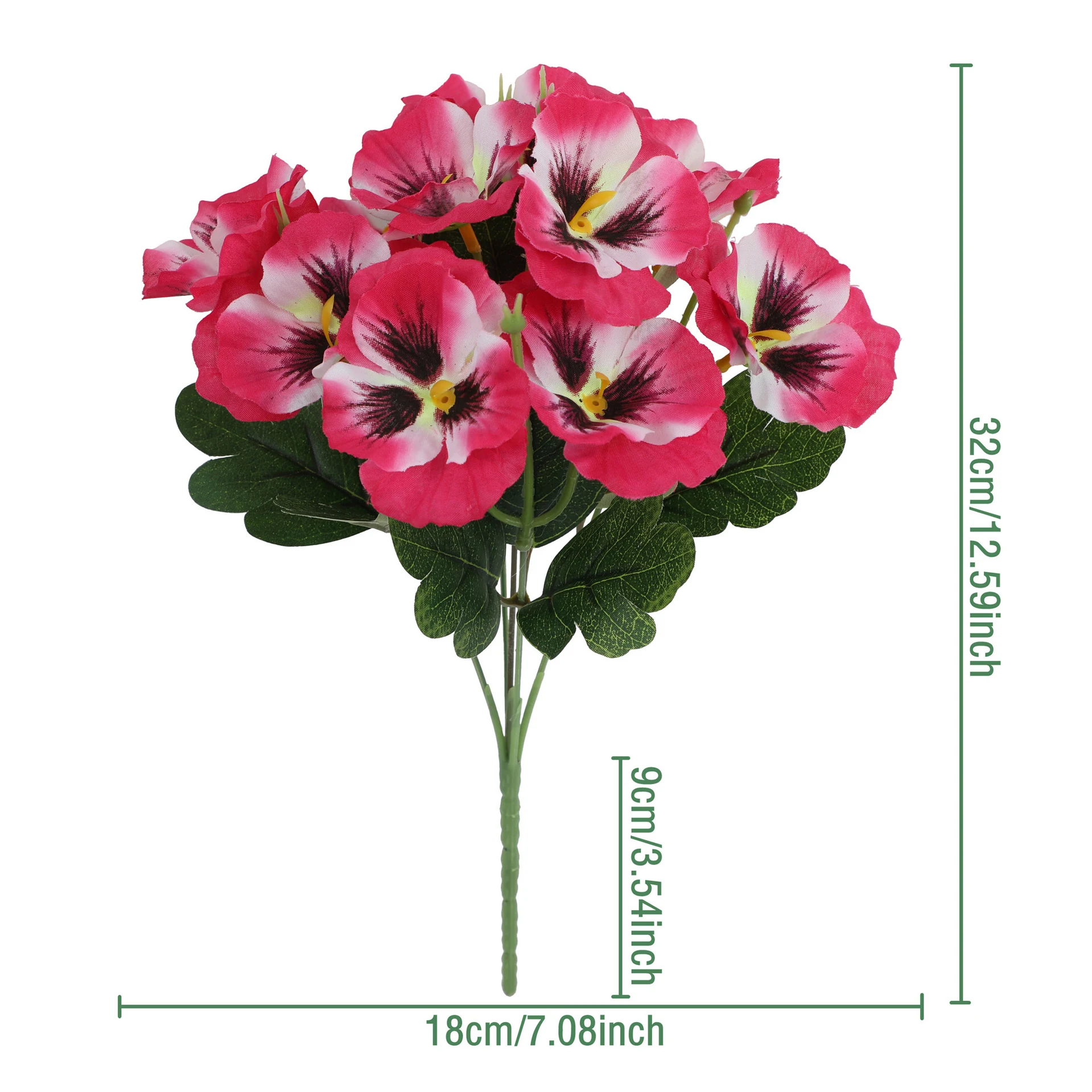 Pink two-tone artificial pansy flower bush, 32 cm