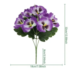 Purple two-tone artificial pansy flower bush, 32 cm