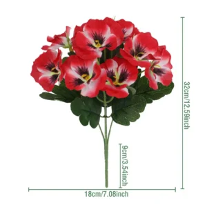 Watermelon red two-tone artificial pansy flower bush, 32 cm