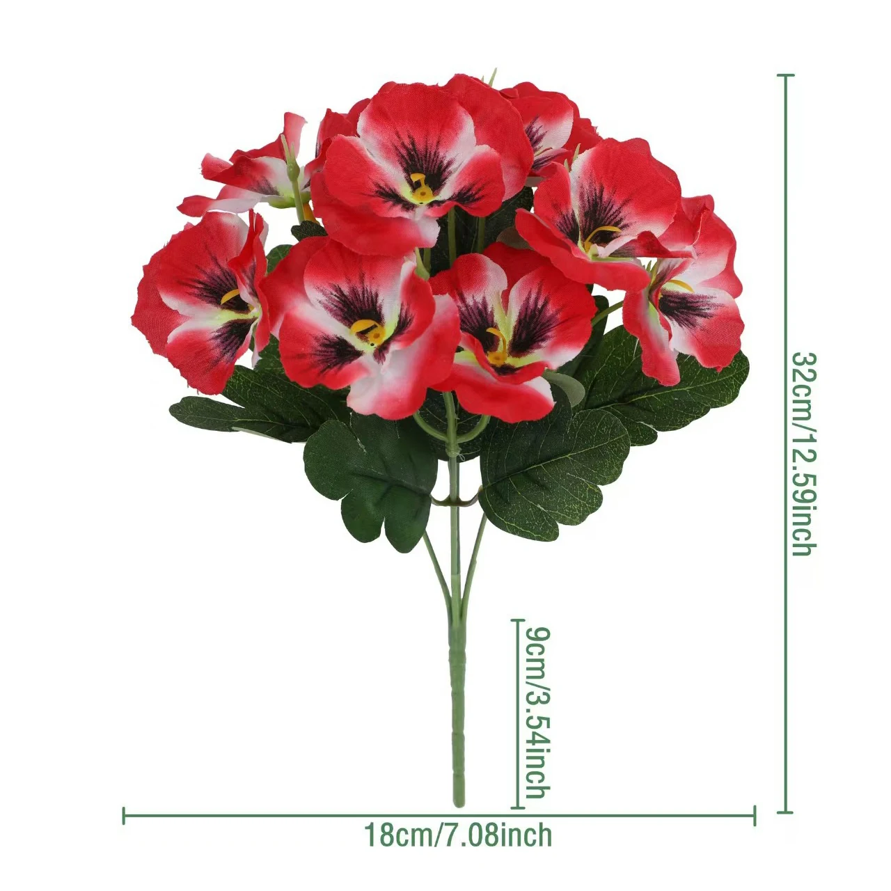 Watermelon red two-tone artificial pansy flower bush, 32 cm