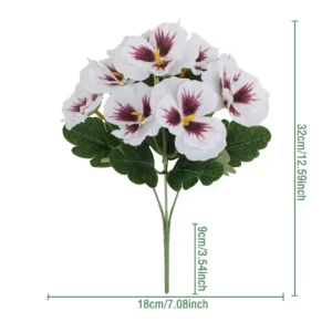 White two-tone artificial pansy flower bush, 32 cm