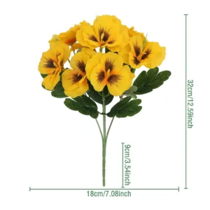 Yellow two-tone artificial pansy flower bush, 32 cm