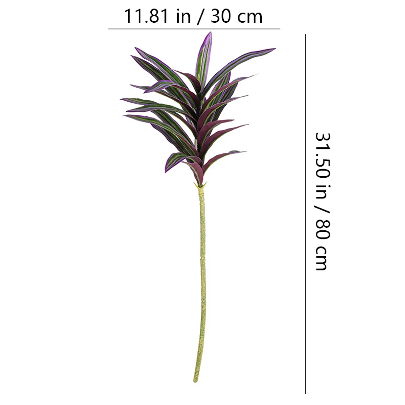 Size diagram for artificial variegated dracaena leaf stem collection, 80 cm